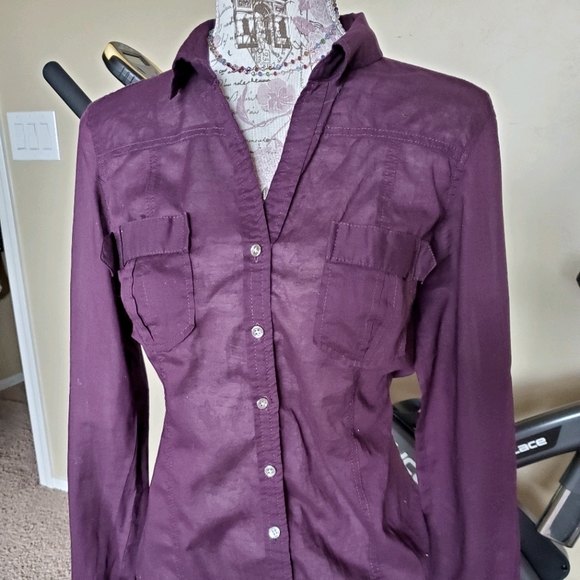Express Tops Express Dark Purple Button Up Shirt Sz M Poshmark